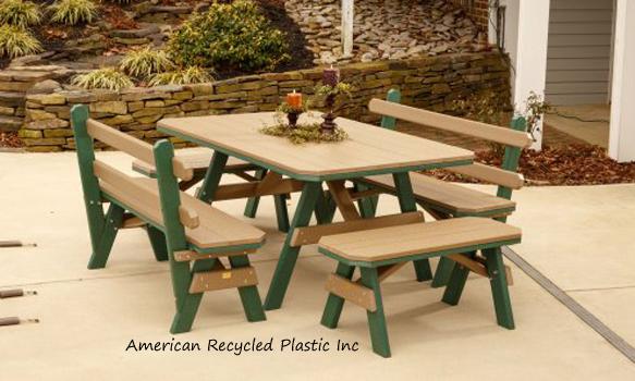 Garden dining benches and dining table