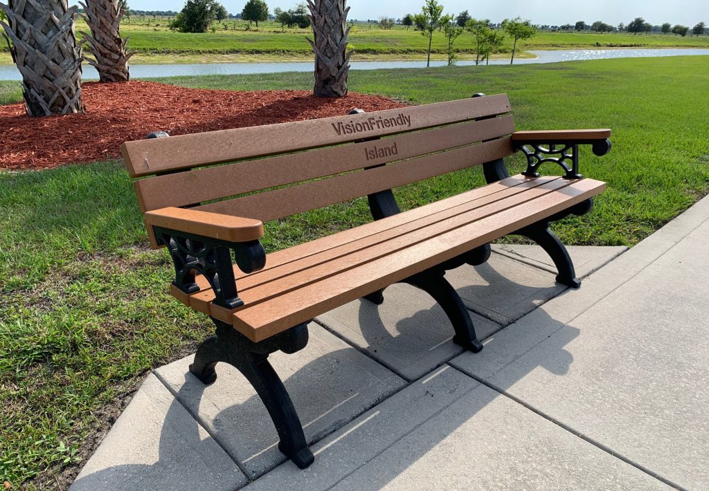 Arlington Bench w/Armrests 6' in Cedar with engraving by American Recycled Plastic