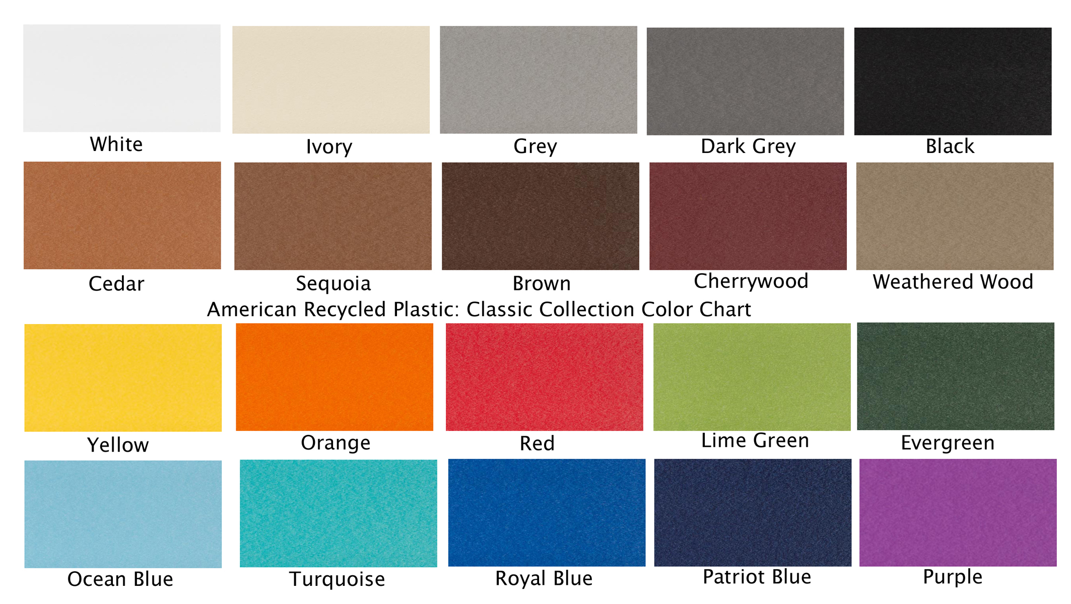 Classic Collection Standard Color chart at American Recycled Plastic